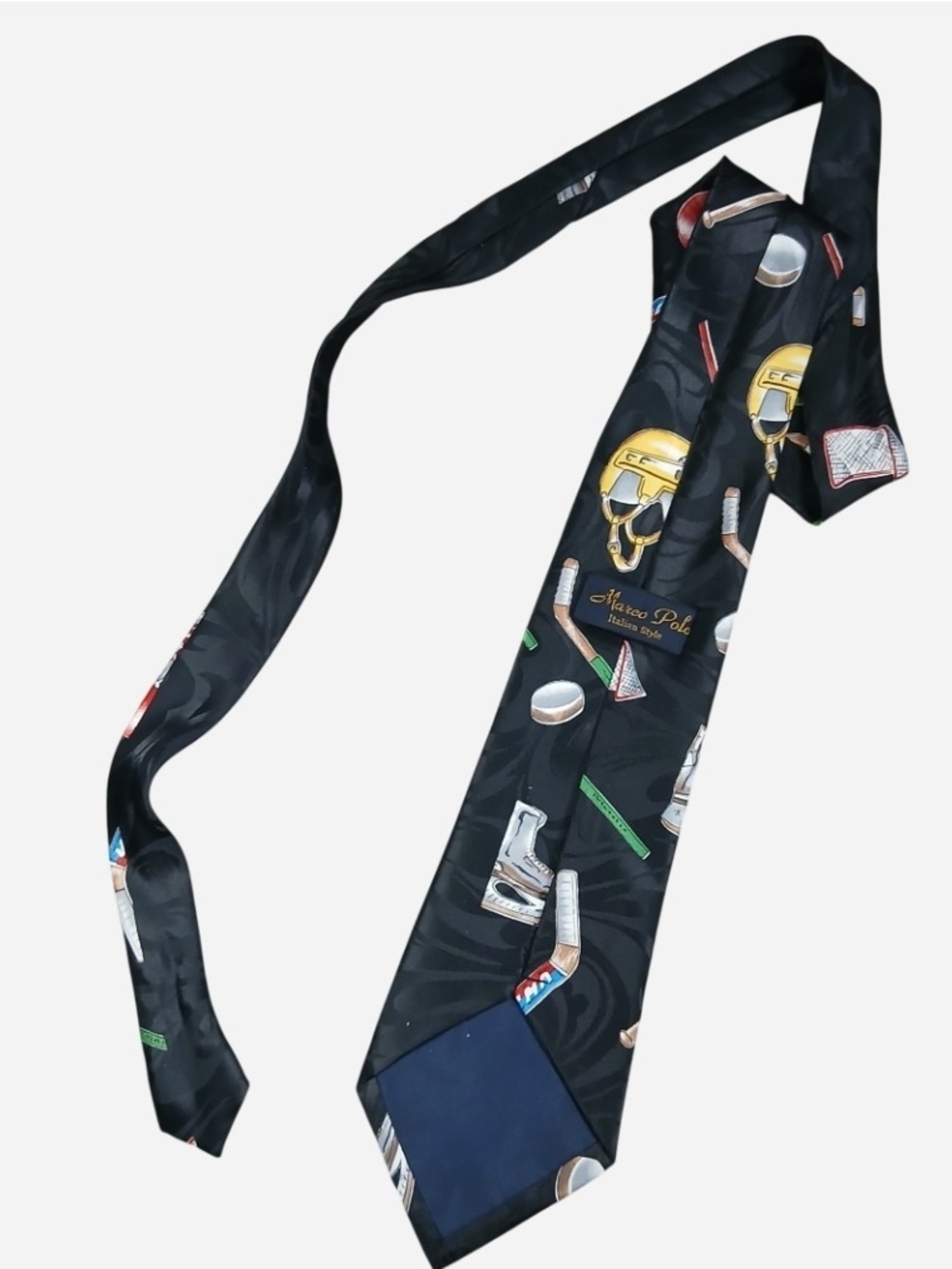 Vintage Marco Polo Italian Style Ice Hockey Novelty Necktie Mens Black Sports View 3